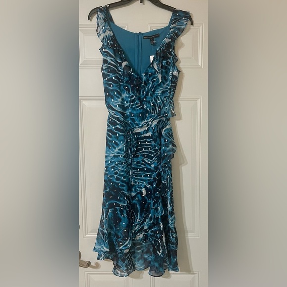 White House Black Market Dresses & Skirts - White House Black Market Sleeveless Ruffle Wrap Dress Blue Size 4 Coastal Vacay